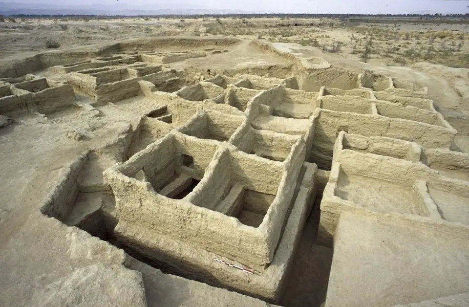 Excavated mud-brick room compartments at Mehrgarh, Balochistan
