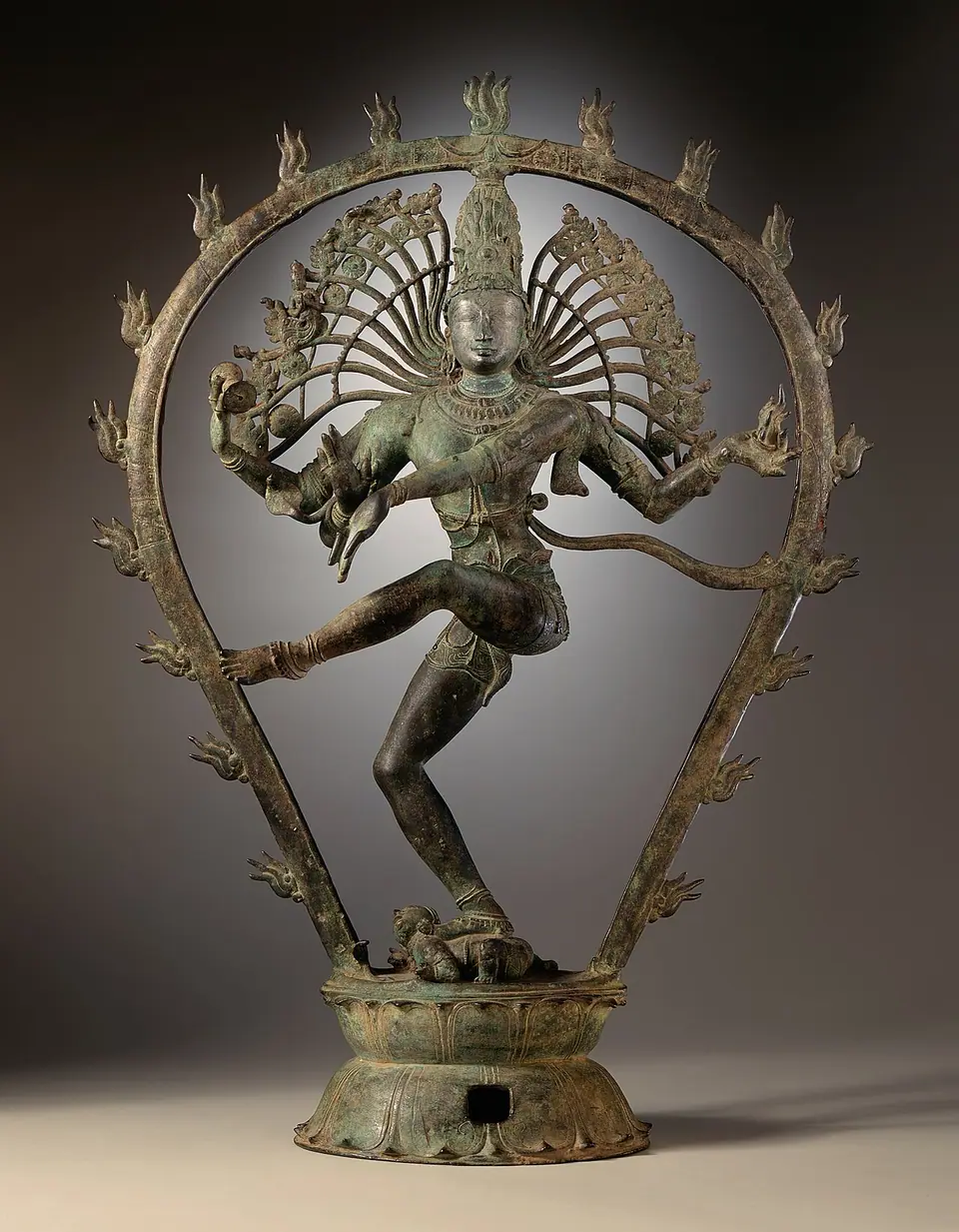 Chola bronze of Shiva as Nataraja dancing within a ring of flames