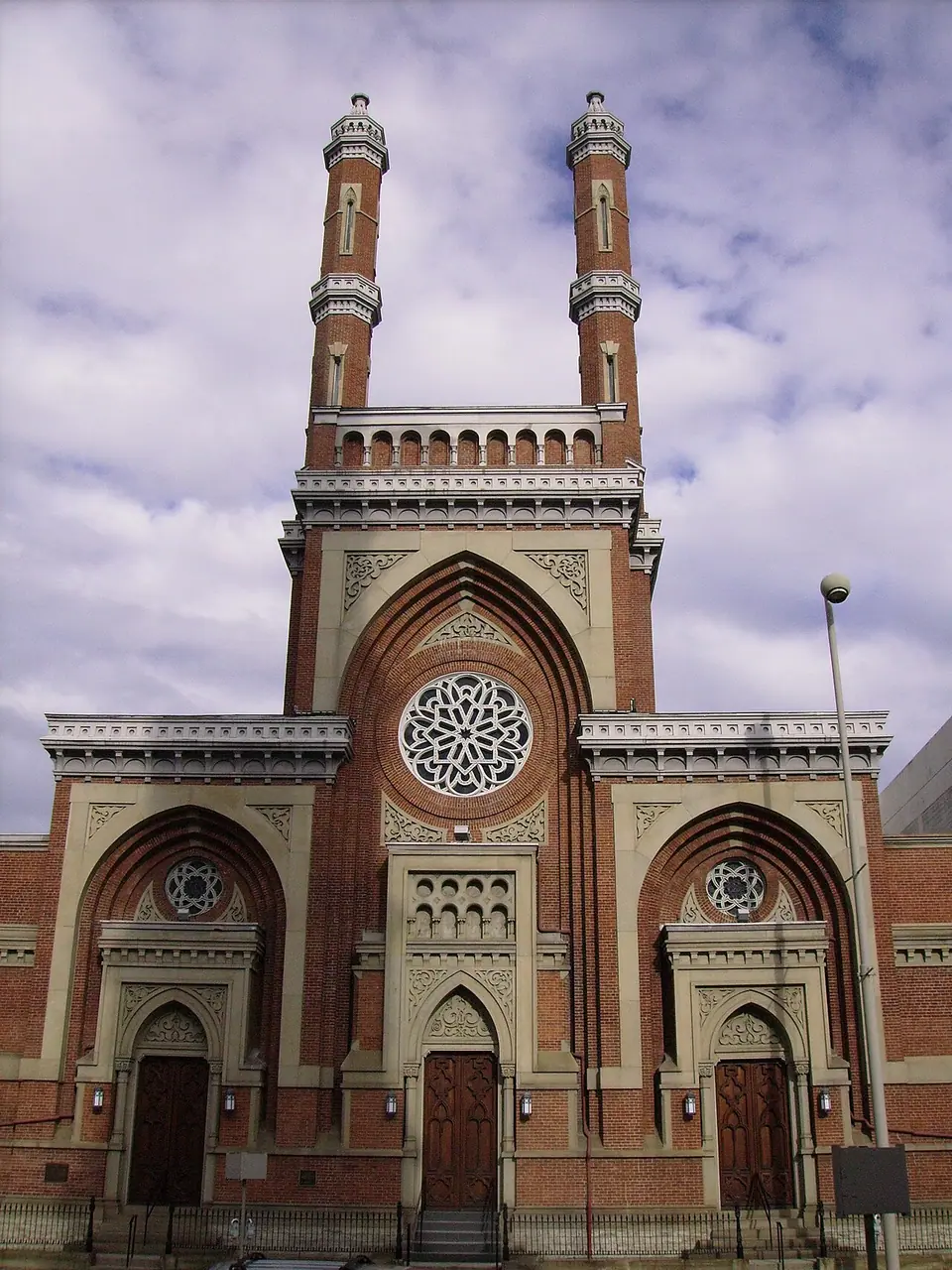 The Plum Street Temple in Cincinnati, a Moorish Revival synagogue with two slender minaret-like towers