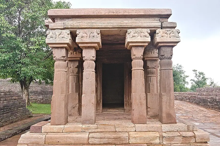 Temple 17 at Sanchi, a small flat-roofed stone shrine with a pillared porch
